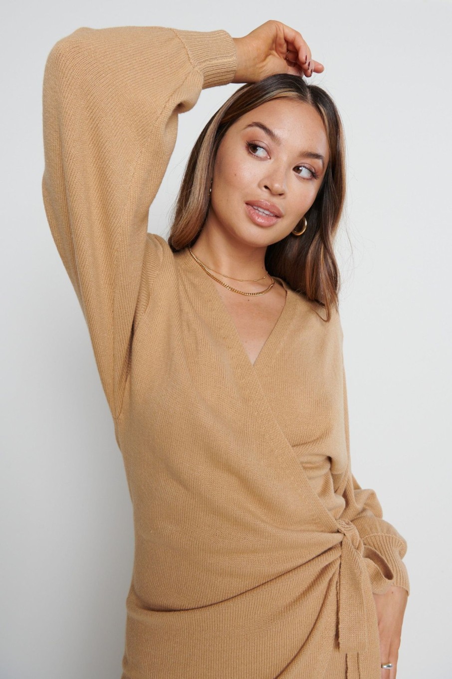 Clothing Pretty Lavish | Beau Wrap Midi Dress Camel