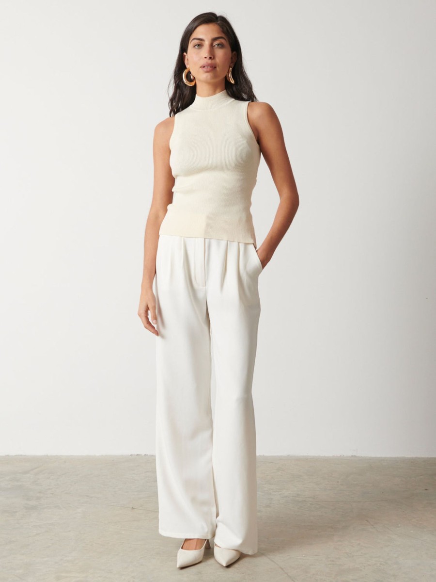 Clothing Pretty Lavish | Eva Backless Knit Top Cream