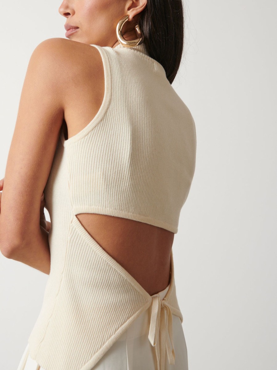 Clothing Pretty Lavish | Eva Backless Knit Top Cream