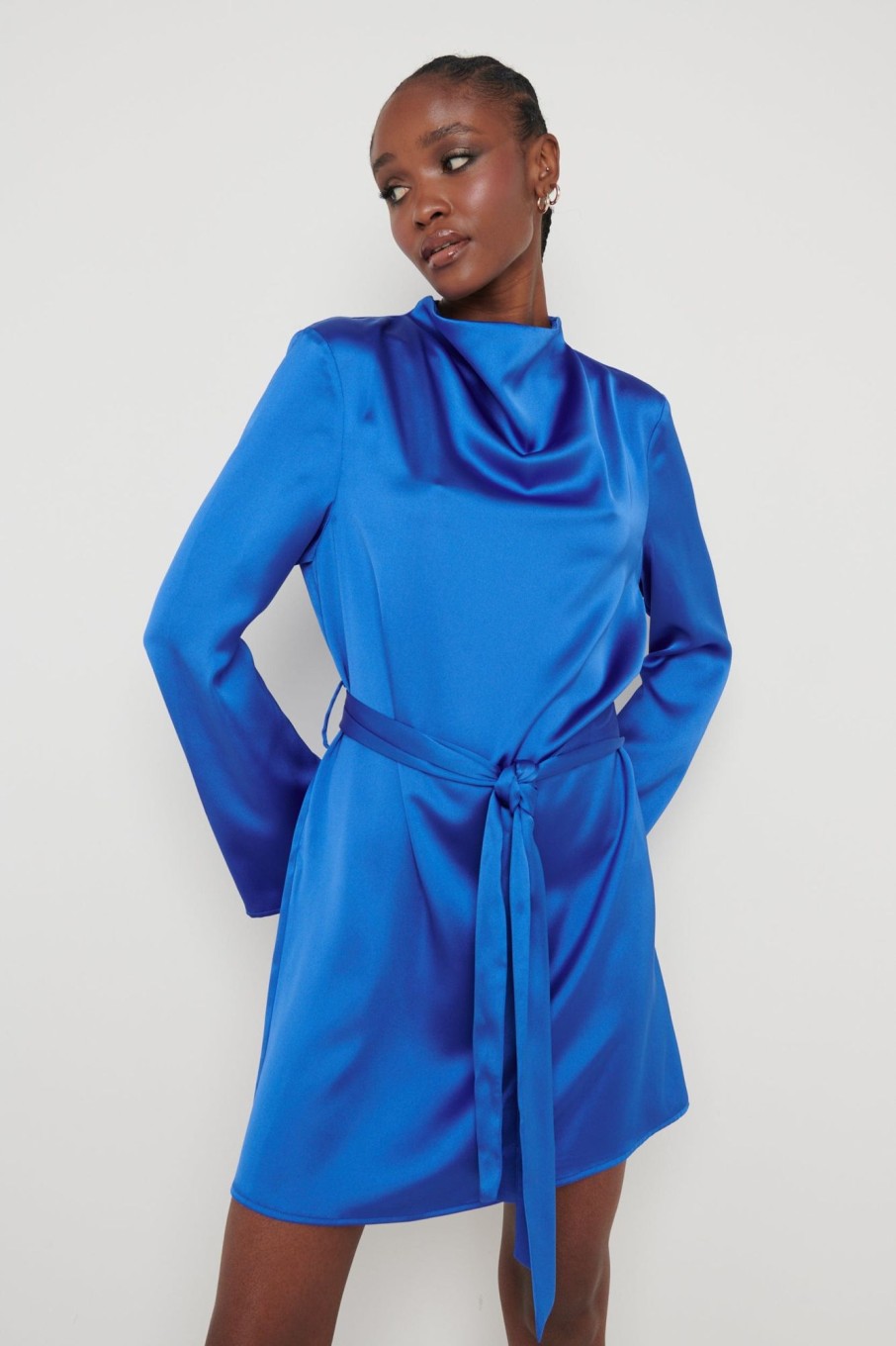 Clothing Pretty Lavish | Jayda Recycled Cowl Neck Dress Blue