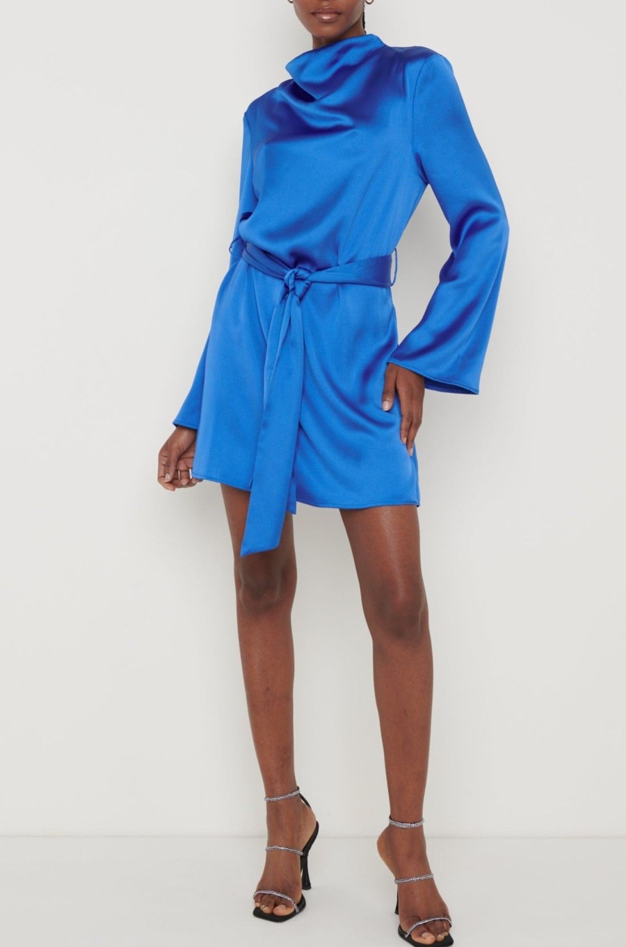 Clothing Pretty Lavish | Jayda Recycled Cowl Neck Dress Blue