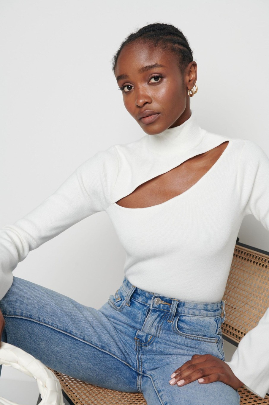 Clothing Pretty Lavish | Shani Cut Out Knit Top Cream