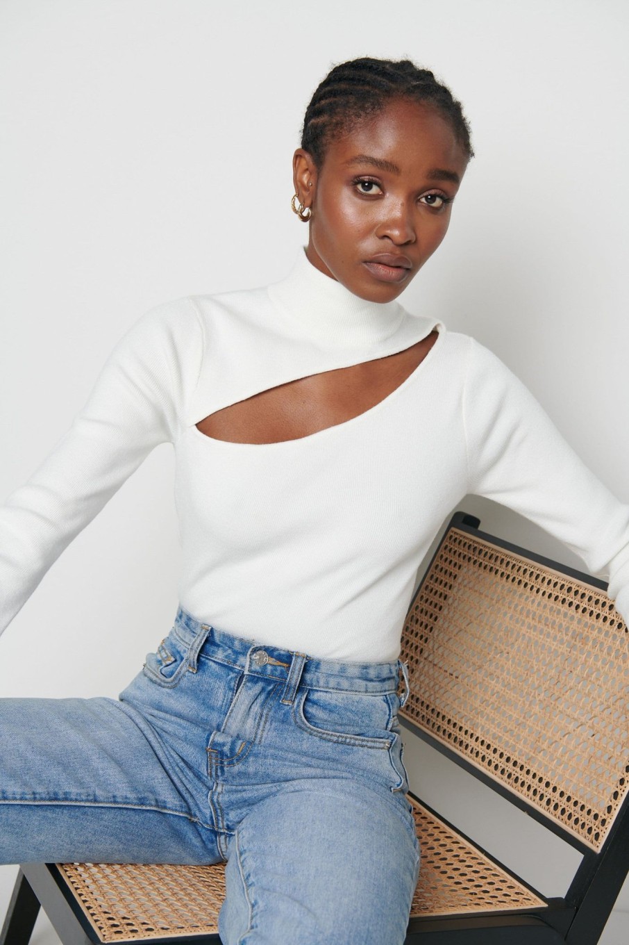 Clothing Pretty Lavish | Shani Cut Out Knit Top Cream