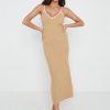 Clothing Pretty Lavish | Lorin Contrast Strap Knit Dress Camel