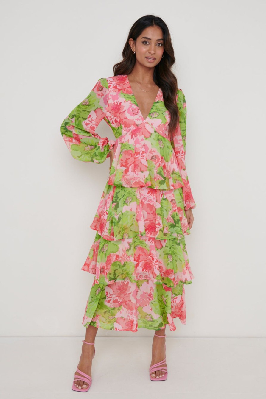 Clothing Pretty Lavish | Ashton Ruffle Midi Dress Patchwork Floral