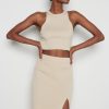 Clothing Pretty Lavish | Billie Ribbed Racer Crop Top Beige