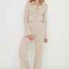 Clothing Pretty Lavish | Daisy Wide Leg Knit Jumpsuit Marl Beige