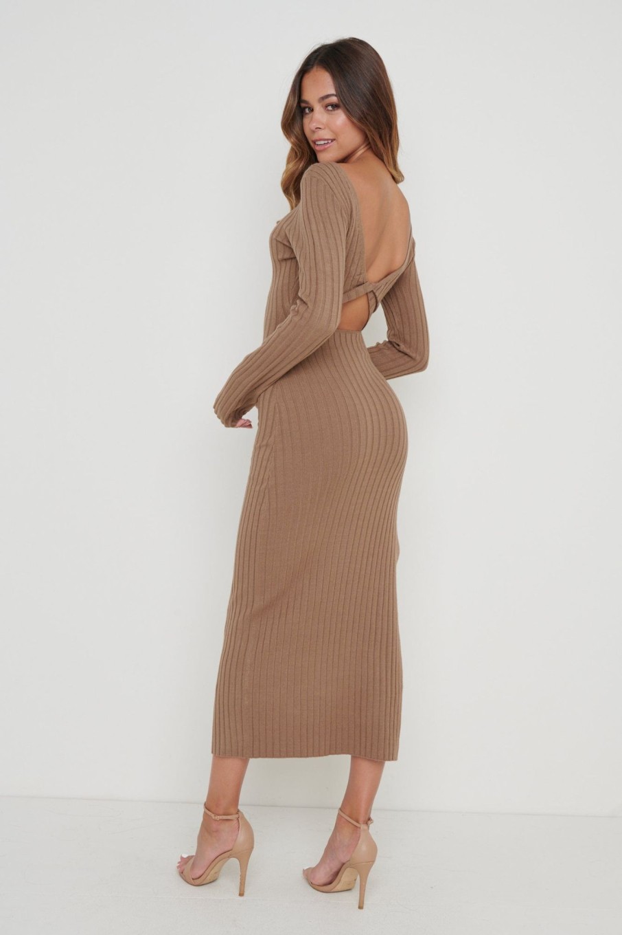 Clothing Pretty Lavish | Adora Twist Knot Back Midaxi Dress Taupe