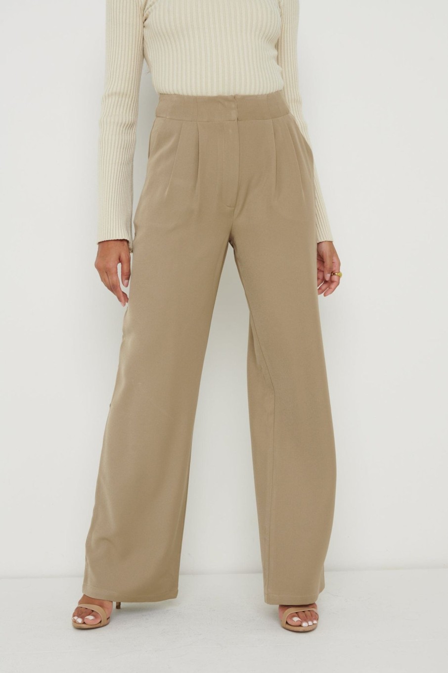 Clothing Pretty Lavish | Parker High Waisted Box Pleat Trouser Taupe