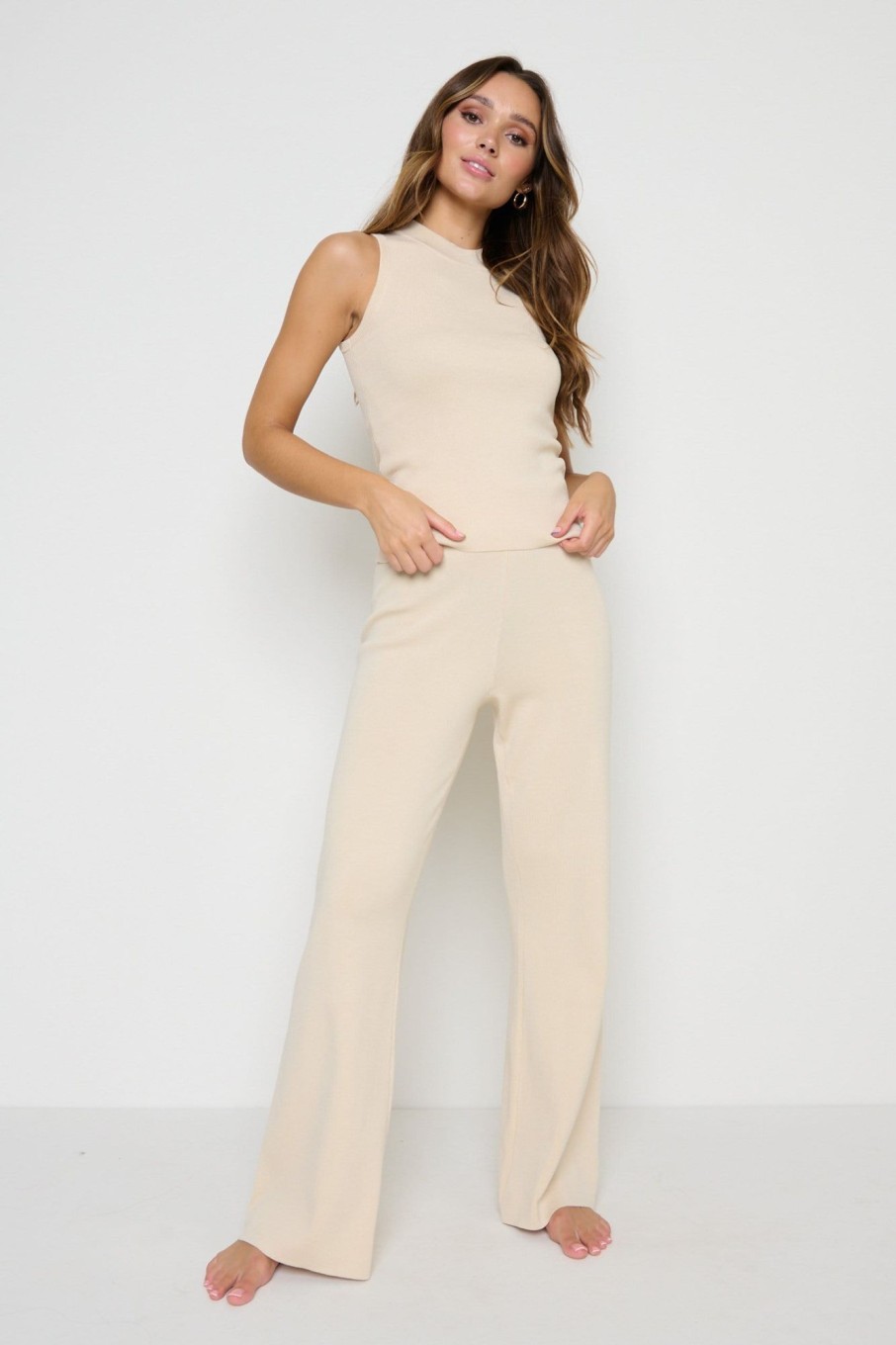 Clothing Pretty Lavish | Nova Knit Trousers- Beige