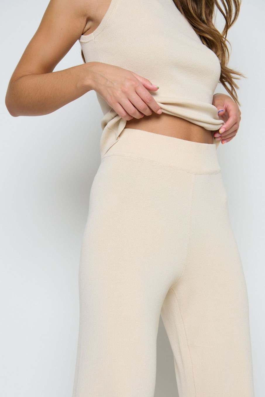 Clothing Pretty Lavish | Nova Knit Trousers- Beige