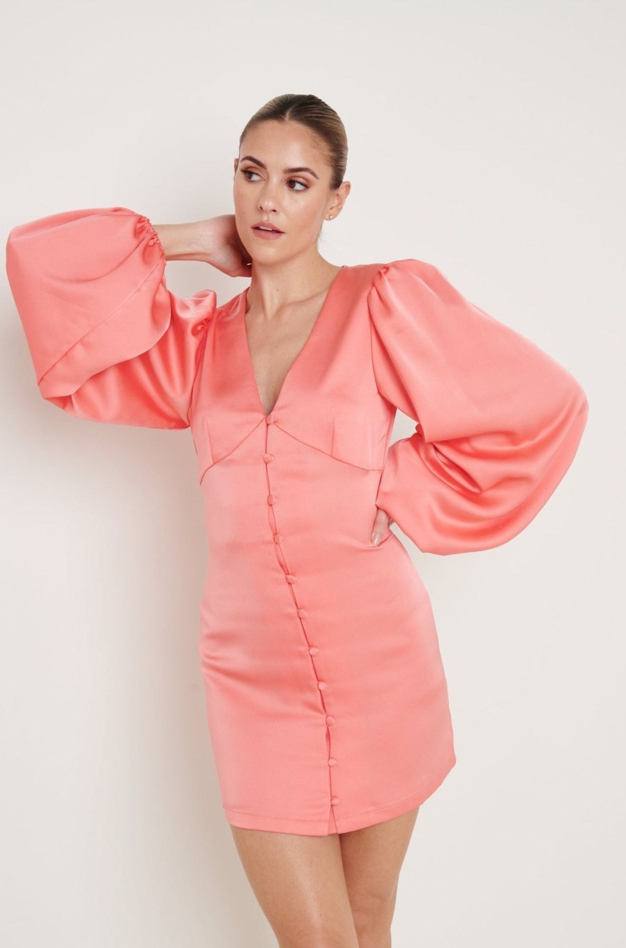 Clothing Pretty Lavish | Naya Satin Mini Dress Coral