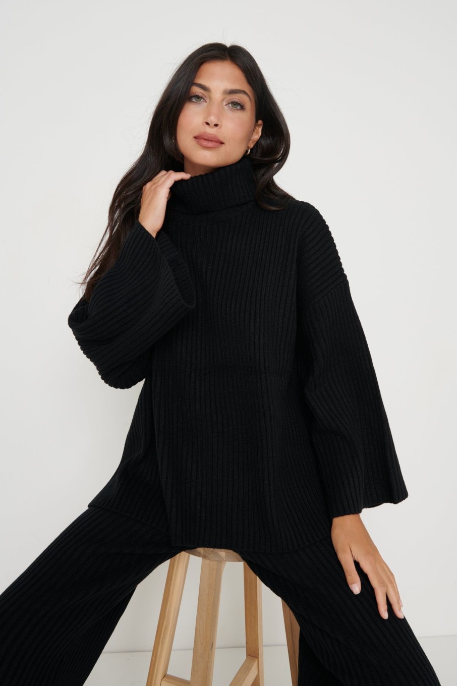 Clothing Pretty Lavish | Lina Ribbed Jumper Black