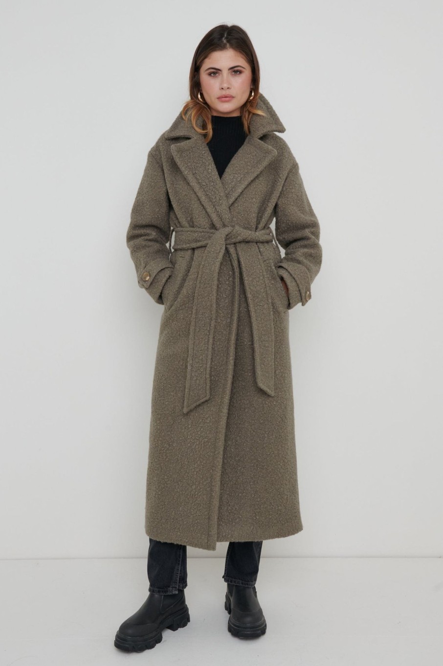 Clothing Pretty Lavish | Grayson Boucle Oversized Coat Taupe