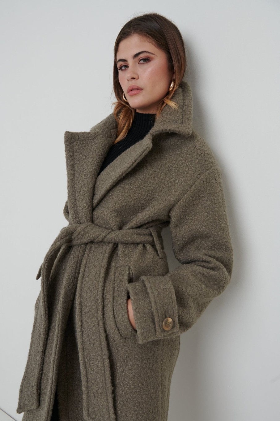 Clothing Pretty Lavish | Grayson Boucle Oversized Coat Taupe