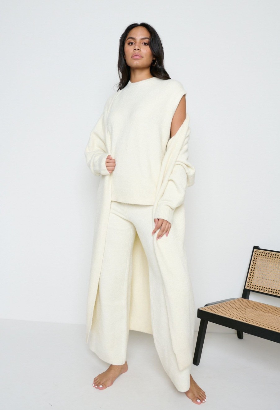 Clothing Pretty Lavish | Millie Maxi Cardigan Cream