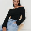 Clothing Pretty Lavish | Soreya Bardot Soft Knit Top Black