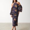 Clothing Pretty Lavish | Roma Ruched Midaxi Dress Dark Amethyst & Saffron Floral