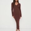 Clothing Pretty Lavish | Lara Long Sleeve Dress Brown