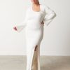 Clothing Pretty Lavish | Emmie Cut Out Knit Midaxi Dress Curve Cream