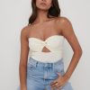 Clothing Pretty Lavish | Annabelle Twist Bardot Knit Top Cream