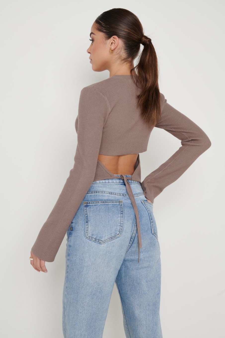 Clothing Pretty Lavish | Jayla Tie Back Knit Top Taupe