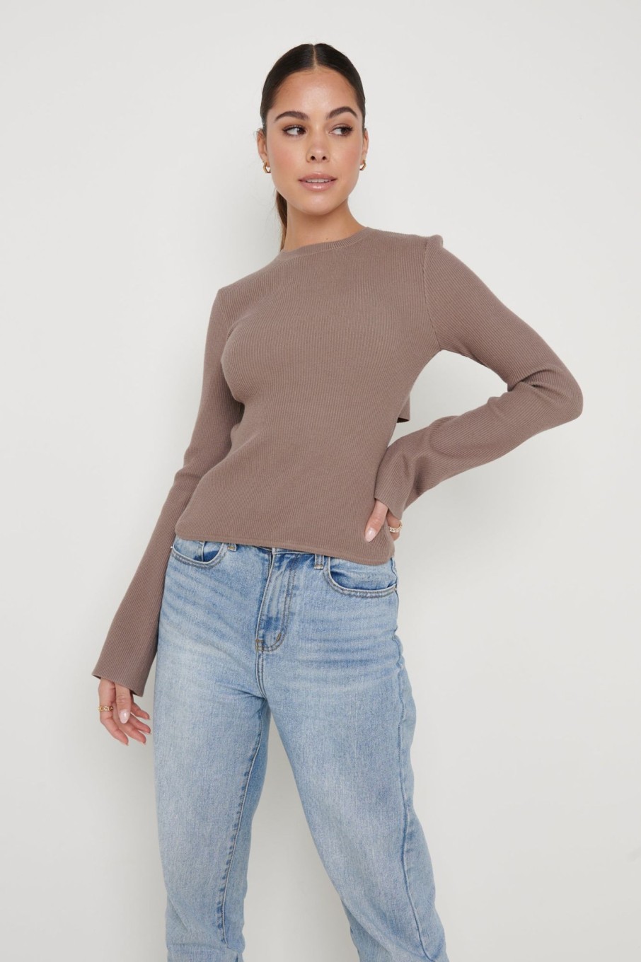 Clothing Pretty Lavish | Jayla Tie Back Knit Top Taupe