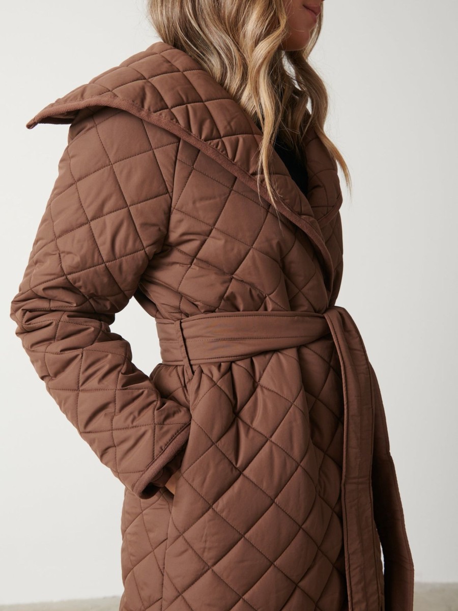 Clothing Pretty Lavish | Denver Quilted Oversized Coat Brown