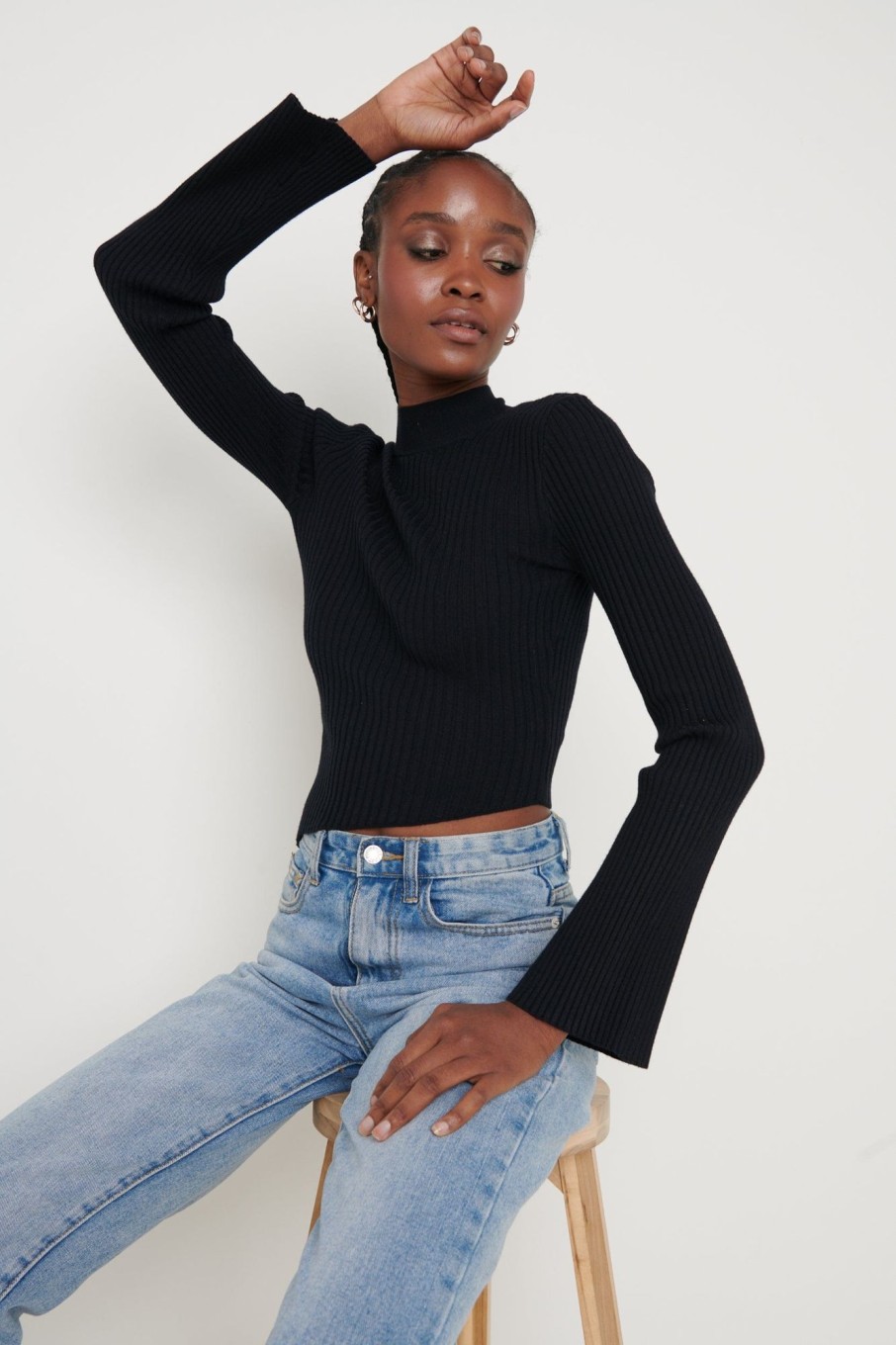 Clothing Pretty Lavish | Lakelyn Backless High Neck Knit Top Black