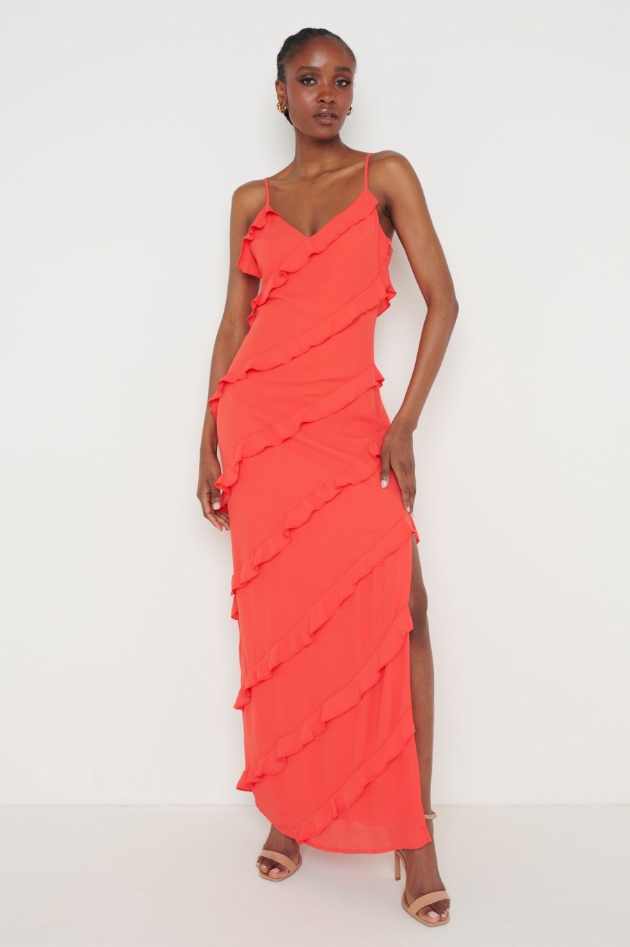 Clothing Pretty Lavish | Nadine Ruffle Maxi Dress Red