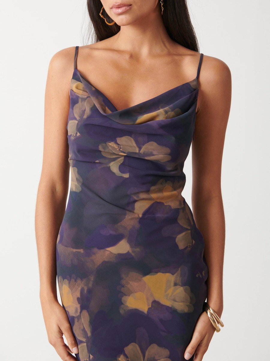 Clothing Pretty Lavish | Keisha Printed Chiffon Maxi Dress Dark Amethyst & Saffron Floral