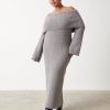 Clothing Pretty Lavish | Elodie Midaxi Bardot Knit Dress Curve Grey